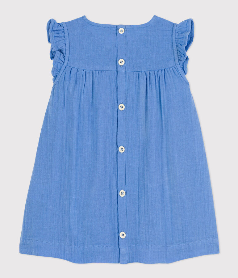 Babies' Sleeveless Plain Cotton Gauze Dress blue