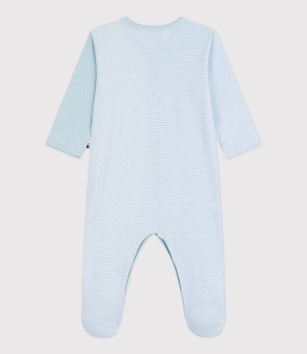 Babies' stripy printed cotton pyjama suit blue/white