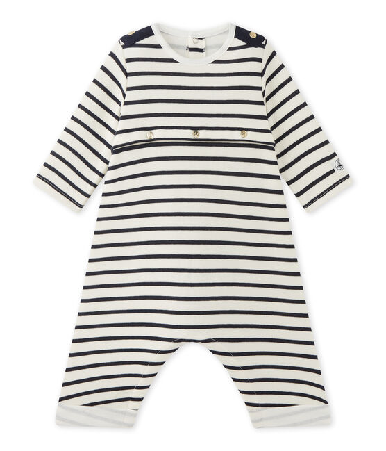Baby boys' striped all-in-one COQUILLE beige/SMOKING blue