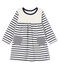 Baby Girls' Long-Sleeved Striped Dress MARSHMALLOW white/SMOKING CN blue