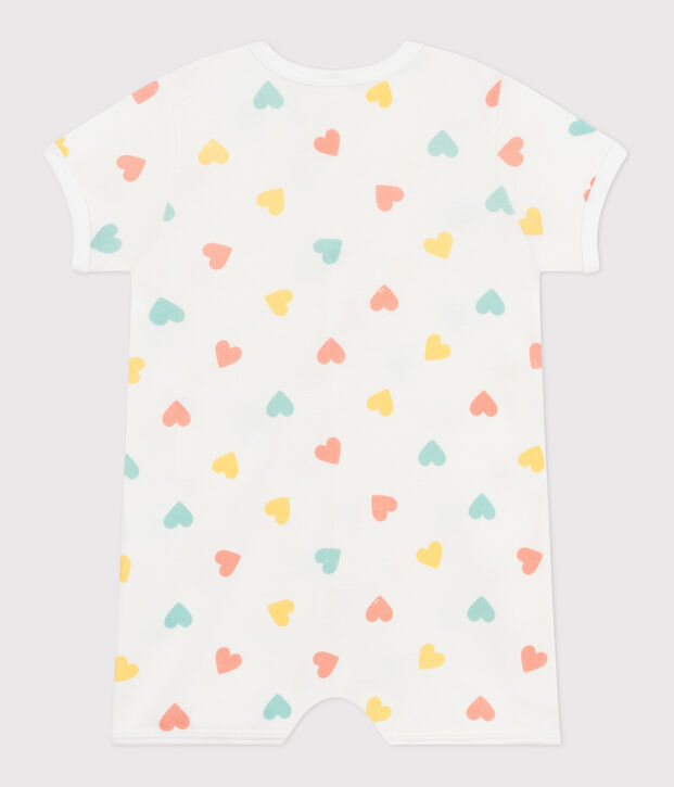 Babies' short heart print cotton jumpsuit white/multicolor