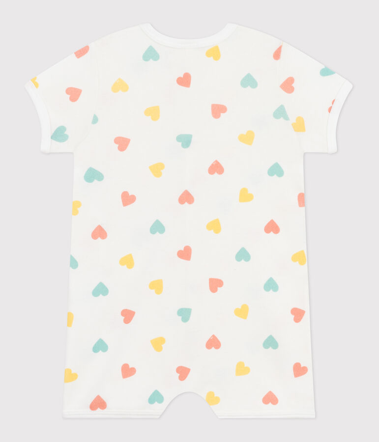 Babies' short heart print cotton jumpsuit white/multicolor