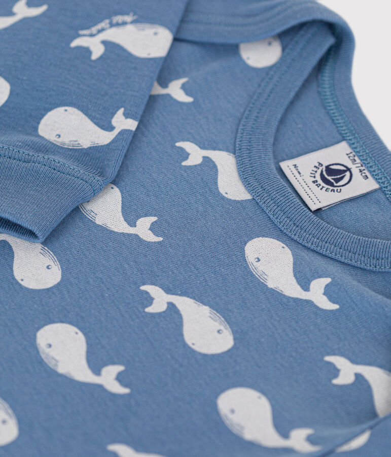Babies' Footless Whale Design Cotton Pyjamas BEACH blue/MARSHMALLOW