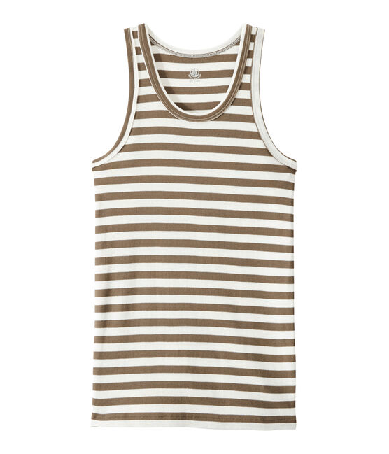 Women's vest top in heritage striped rib SHITAKE brown/MARSHMALLOW white