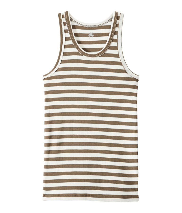 Women's vest top in heritage striped rib brown/white
