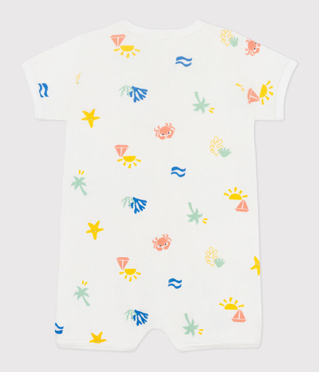 Babies' short printed cotton jumpsuit white/multicolor