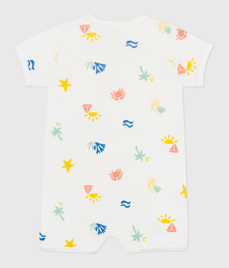 Babies' short printed cotton jumpsuit MARSHMALLOW white/MULTICO white