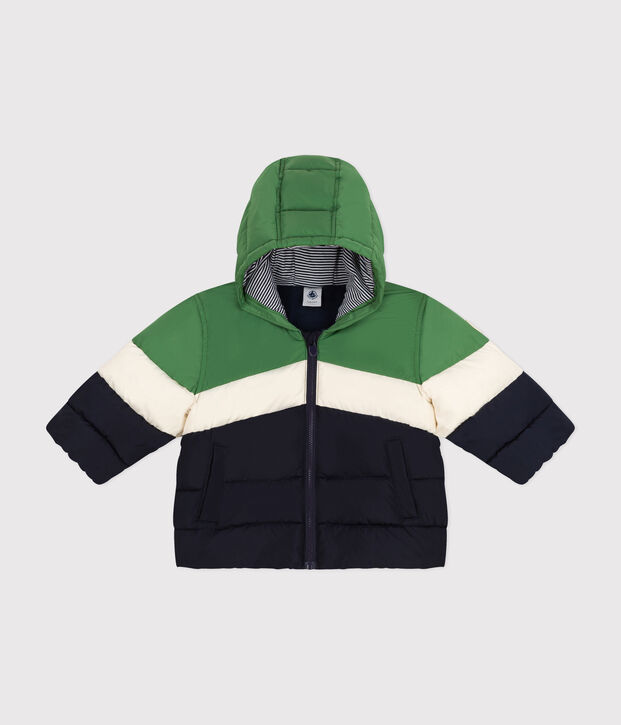Babies' colourblock hooded puffer jacket green/multicolor