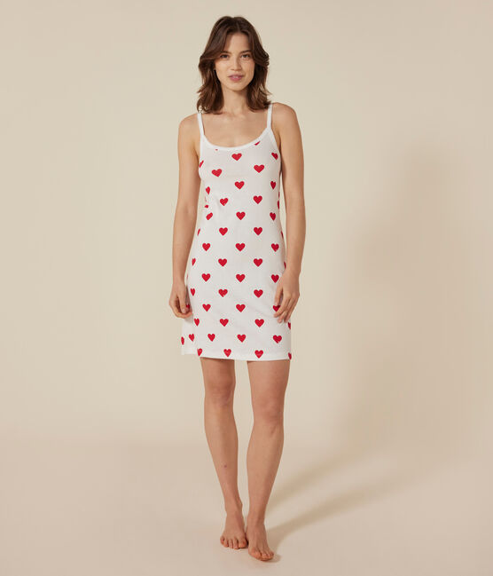 Women's cotton babydoll nightdress MARSHMALLOW white/TERKUIT red