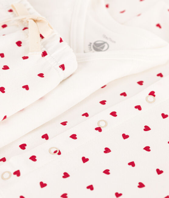 Babies' Patterned Cotton Outfit MARSHMALLOW white/PEPS red