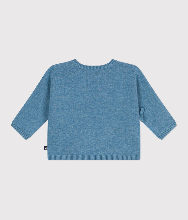Babies' wool and cotton openwork knit wrapover top blue