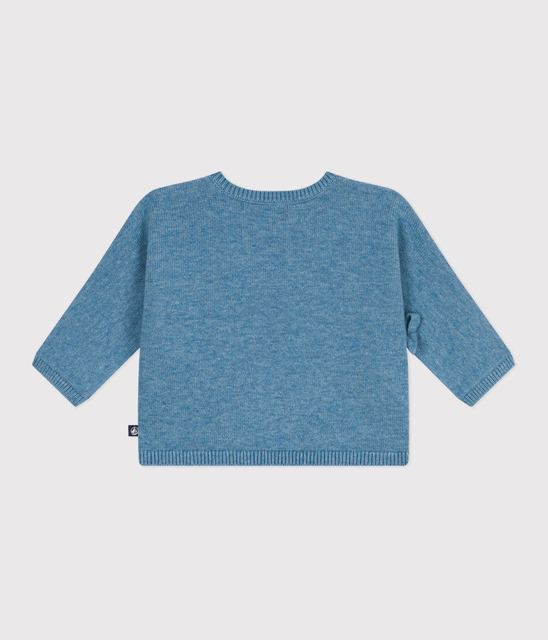 Babies' wool and cotton openwork knit wrapover top blue