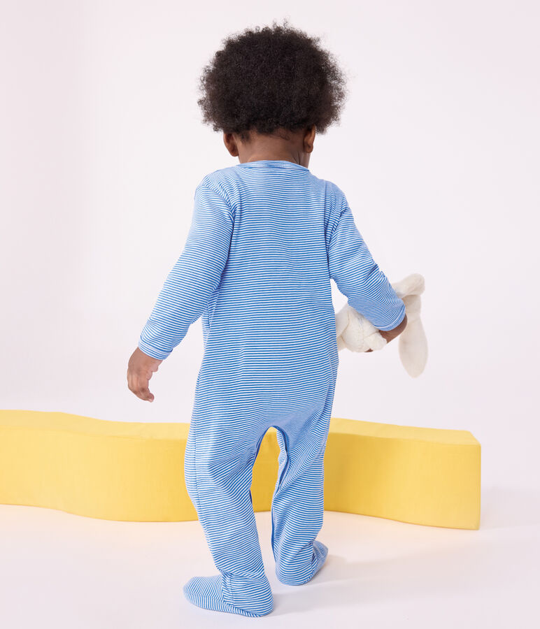 Babies' stripy cotton pyjama suit blue/white