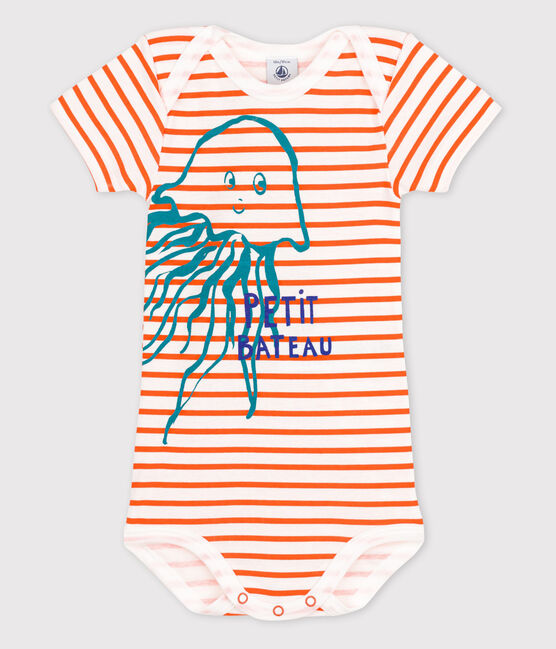 Baby Girls' Short-Sleeved Bodysuit ECUME white/BRAZILIAN orange
