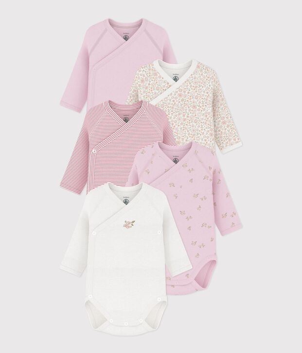 Pack of long-sleeved printed cotton wrapover bodies for babies multicolor