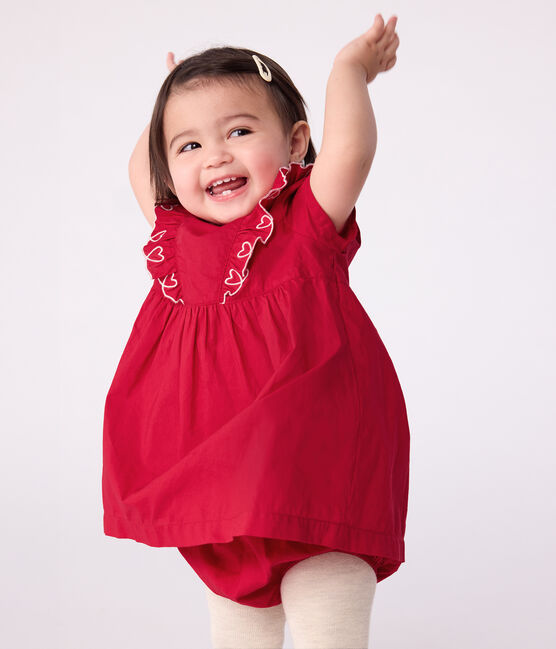 Babies' short-sleeved plain cotton dress with matching bloomers TERKUIT red
