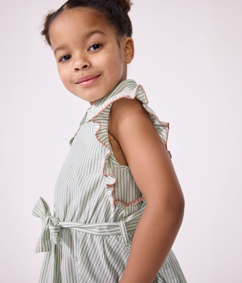 Children's sleeveless stripy cotton dress green/white