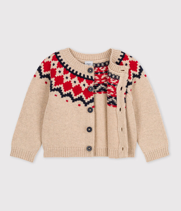 Babies' Wool/Cotton Knit Cardigan beige/multicolor