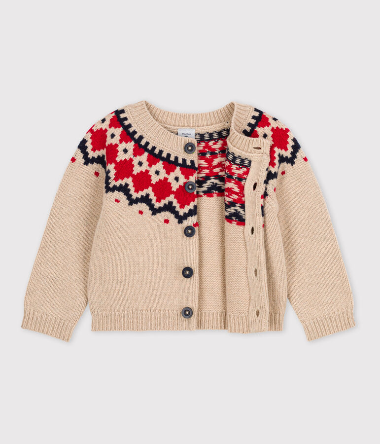 Babies' Wool/Cotton Knit Cardigan beige/multicolor
