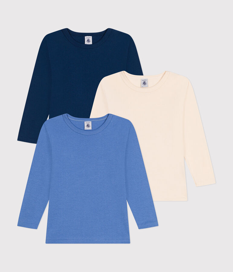 Children's long-sleeved cotton plain T-shirts - 3-Pack multicolor