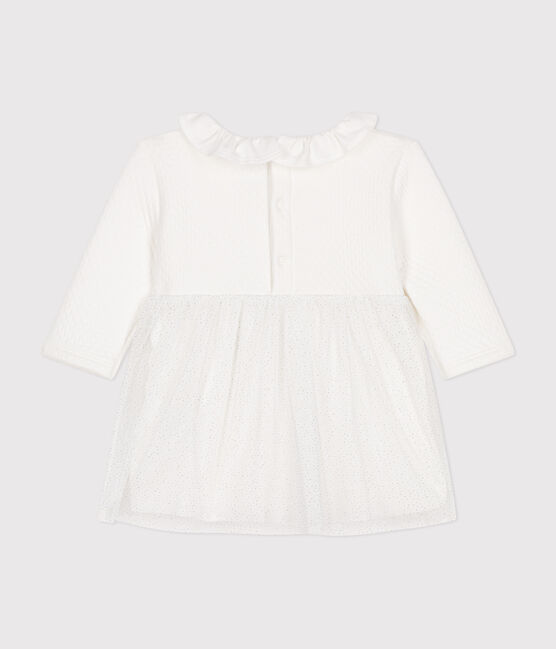 Babies' dress in tube knit and tulle MARSHMALLOW white/ARGENT grey