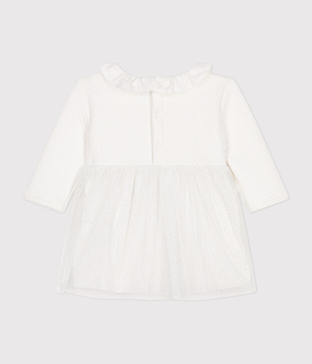 Babies' dress in tube knit and tulle white/grey