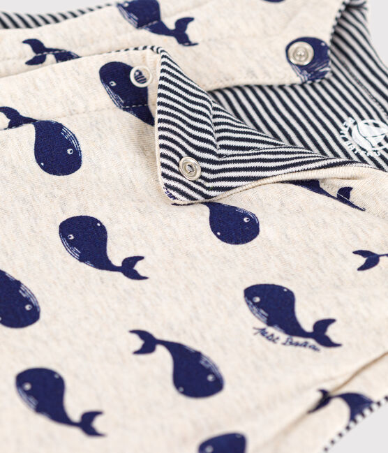 Babies' Reversible Whale Patterned Sleeveless Cotton Cardigan MONTELIMAR beige/MEDIEVAL blue