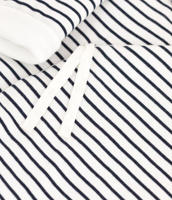 Babies' Hooded Sailor Striped Cotton Jumpsuit MARSHMALLOW white/SMOKING blue