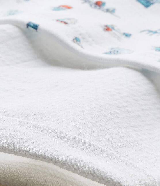 Baby boys' dual-fabric romper ECUME white/MULTICO white