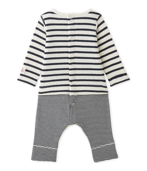 Baby's unisex dual-fabric jumpsuit COQUILLE beige/SMOKING blue