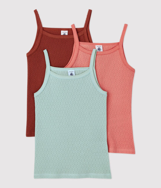 Girls' Plain Cotton Openwork Vest Tops - 3-Pack variante 1