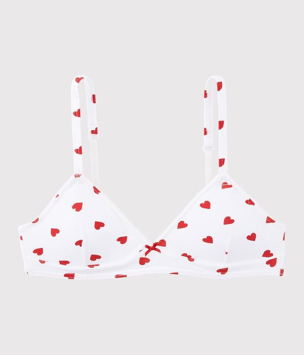 Girls' Red Heart Pattern Organic Cotton and Elastane Padded Bra white/red
