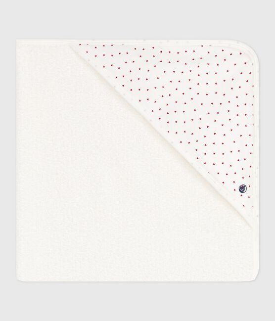 Babies' square cotton bath wrap MARSHMALLOW white/TERKUIT red