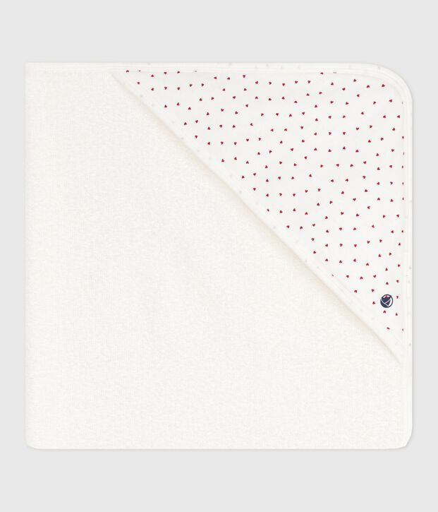 Babies' square cotton bath wrap white/red