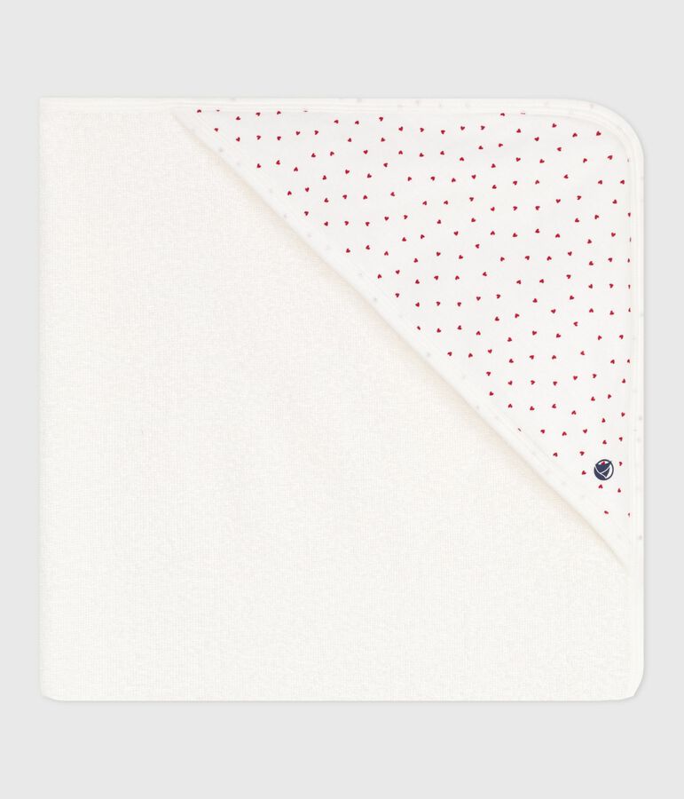 Babies' square cotton bath wrap white/red