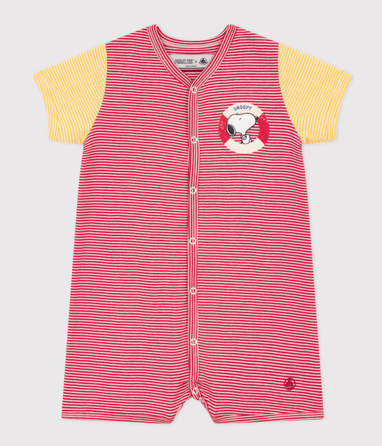 Babies' Petit Bateau X Snoopy Cotton Playsuit CORRIDA red/MARSHMALLOW white