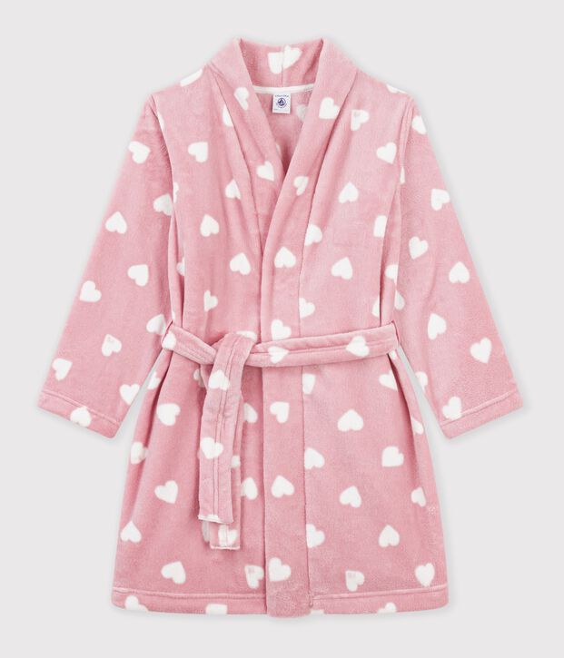 Children's printed fleece dressing gown pink/white