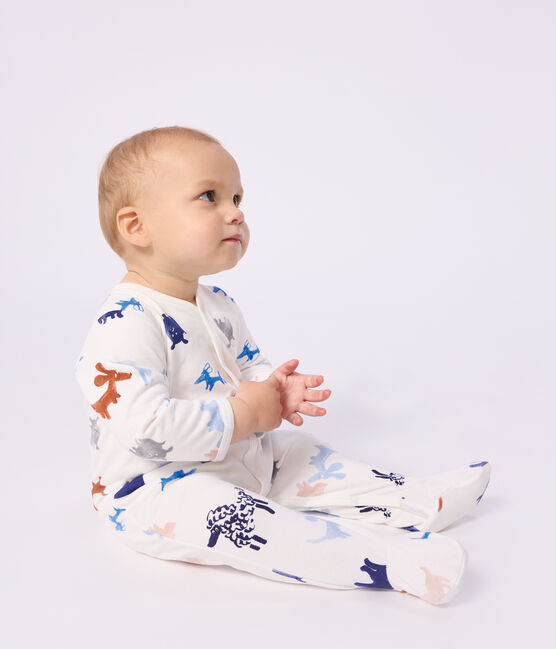 Babies' printed brushed fleece dog print pyjama suit MARSHMALLOW white/MULTICO white
