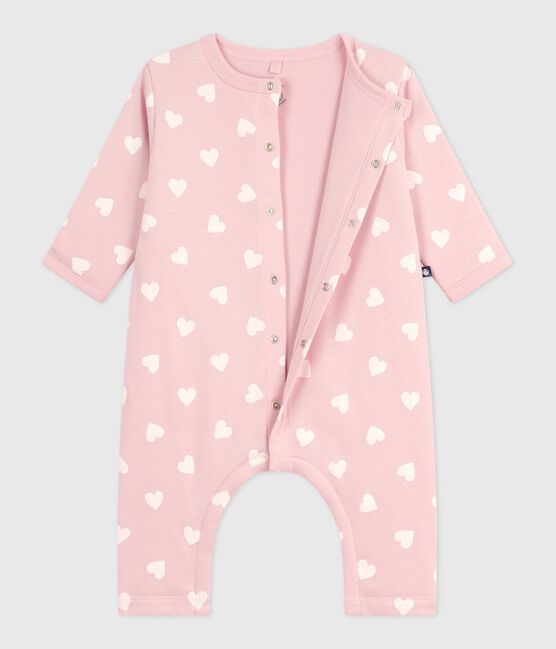 Babies' padded heart-print cotton playsuit. JOLI pink/MILK