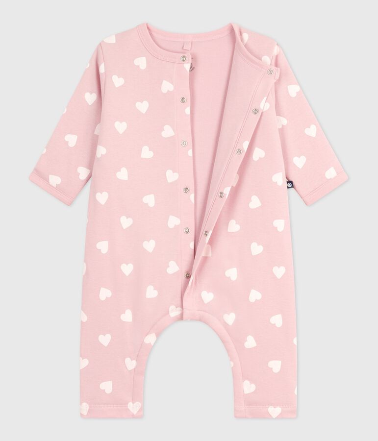 Babies' padded heart-print cotton playsuit. pink/ecru