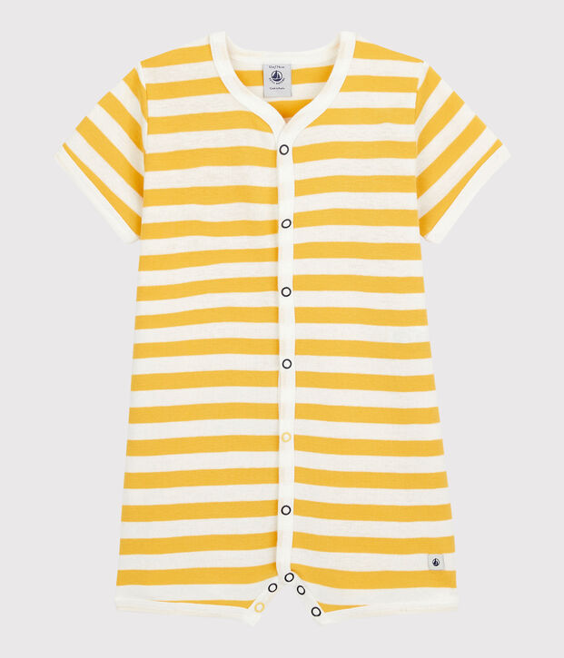 Babies' Stripy Cotton Playsuit yellow/white