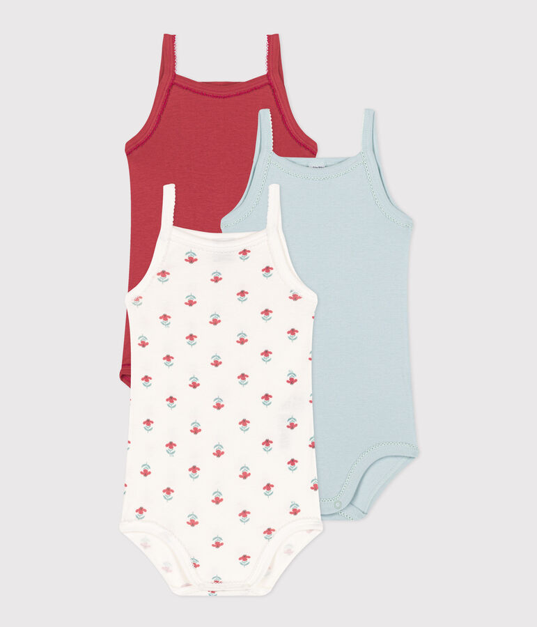 Floral Cotton Vest Bodysuits - Pack of 3 multicolor