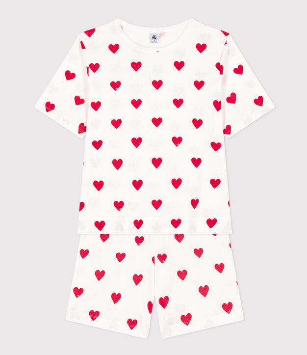 Women's Heart Themed Cotton Short Pyjamas white/red