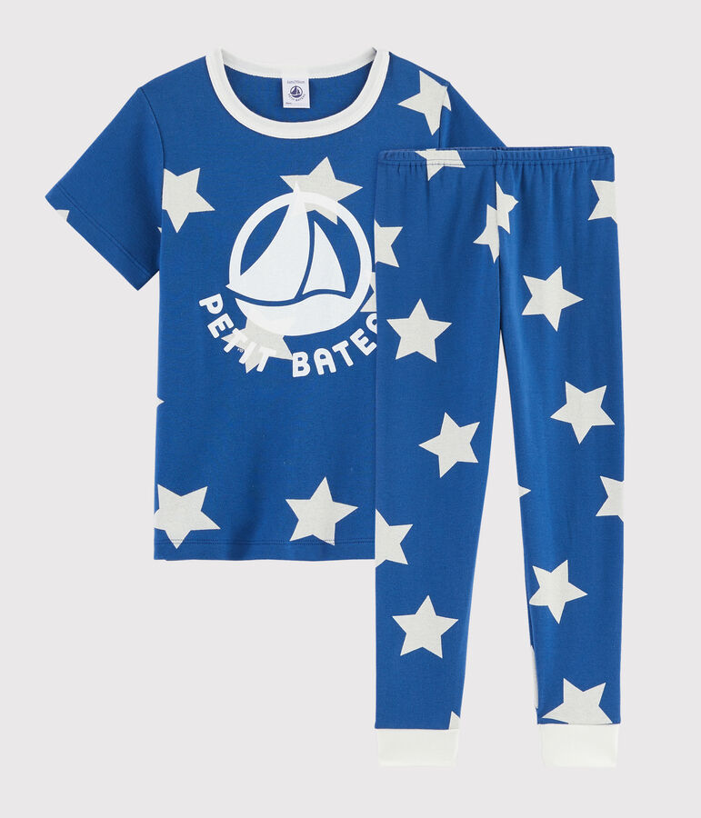 Children'Starry Print Ribbed Pyjamas MAJOR blue/ECUME white