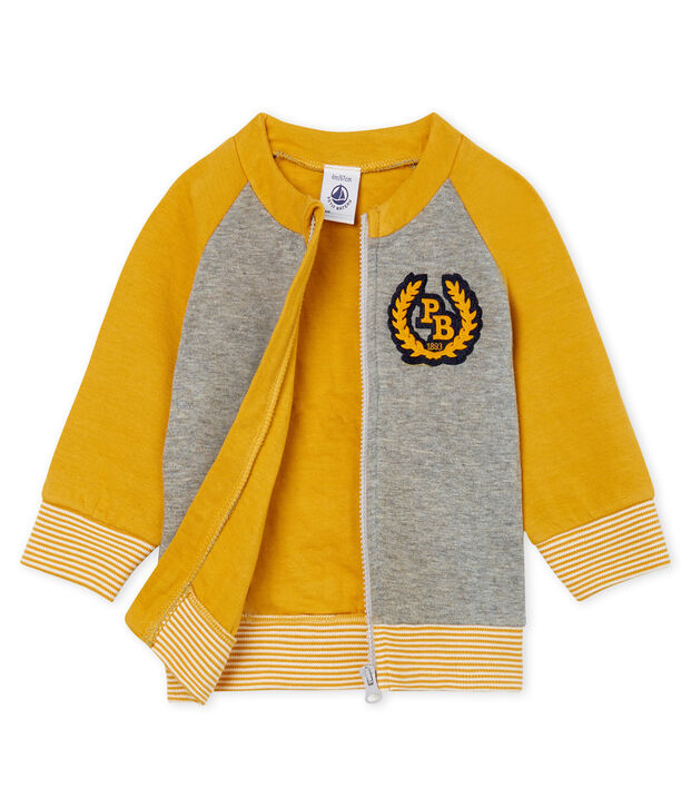 Baby Boys' Zip-Up Tube Knit Cardigan grey/yellow