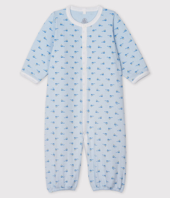 Babies' Ribbed Jumpsuit/Sleeping Bag FRAICHEUR blue/MULTICO white