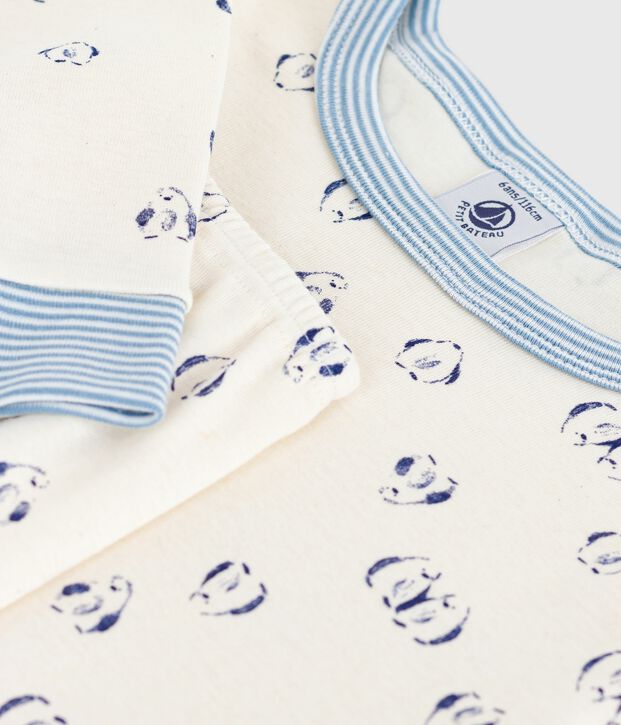 Children's printed cotton pyjamas, very fitted blue/blue