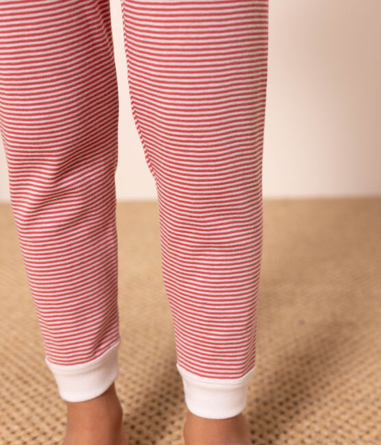 Children's Unisex Three-Tone Pinstriped Cotton Pyjamas SALINE pink/MULTICO white