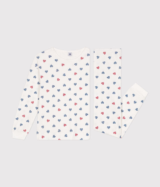 Women's cotton heart print pyjamas MARSHMALLOW white/MULTICO white