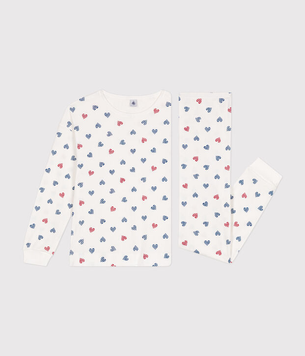 Women's cotton heart print pyjamas white/multicolor
